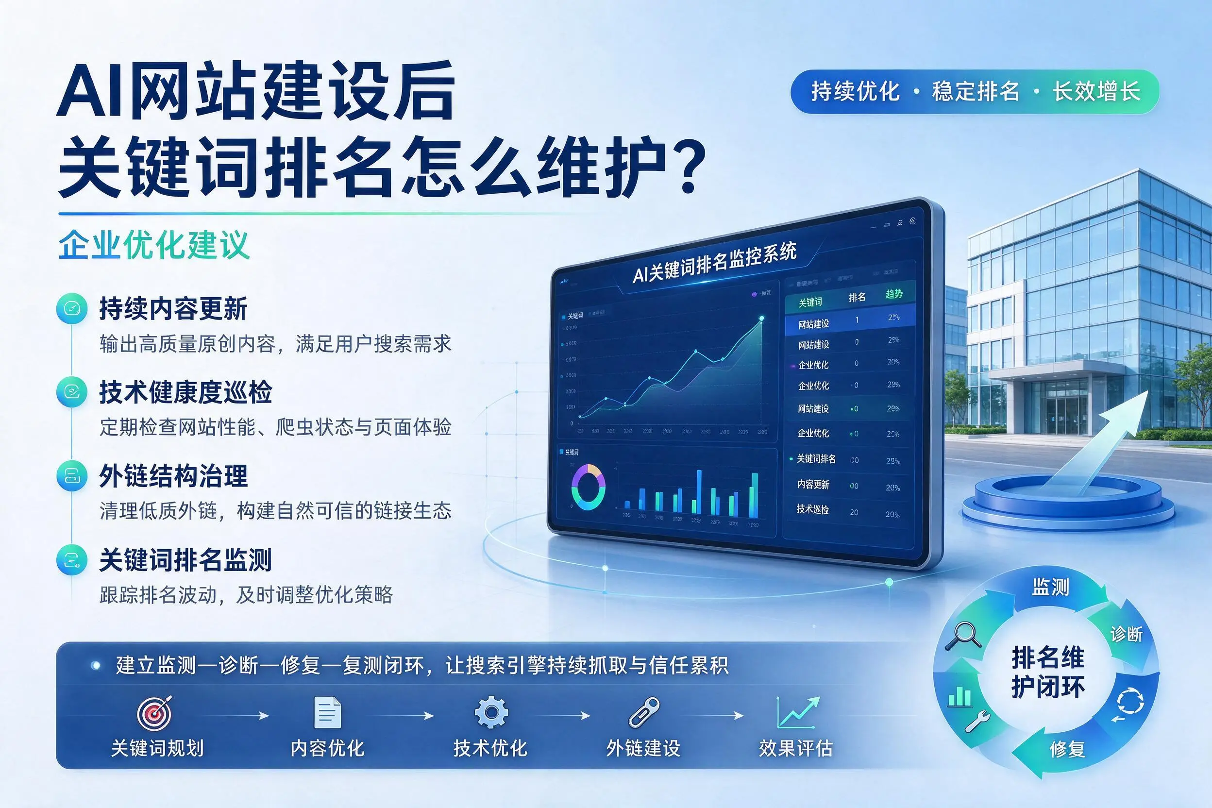 AI网站建设后关键词排名怎么维护?三门峡企业优化建议